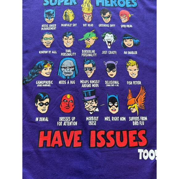 DC Comics Purple T-Shirt Super Heroes Have Issues Too Men’s 2XL - Picture 6 of 8